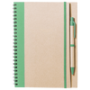 Notizbuch DIN A5 hoch, Umschlag: Karton, Inhalt: 60 blanko Seiten aus Recyclingpapier, inkl. Kugelschreiber