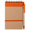 Notizbuch DIN A6 hoch, Umschlag: Karton, Inhalt: 70 linierte Seiten aus Recyclingpapier, inkl. Kugelschreiber