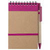 Notizbuch DIN A6 hoch, Umschlag: Karton, Inhalt: 70 linierte Seiten aus Recyclingpapier, inkl. Kugelschreiber